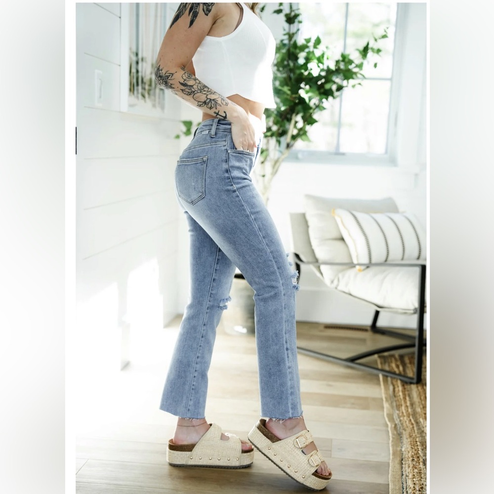 New Risen Summer Days High Rise Light Vintage Wash Straight Leg Jeans 3XL - Picture 3 of 13